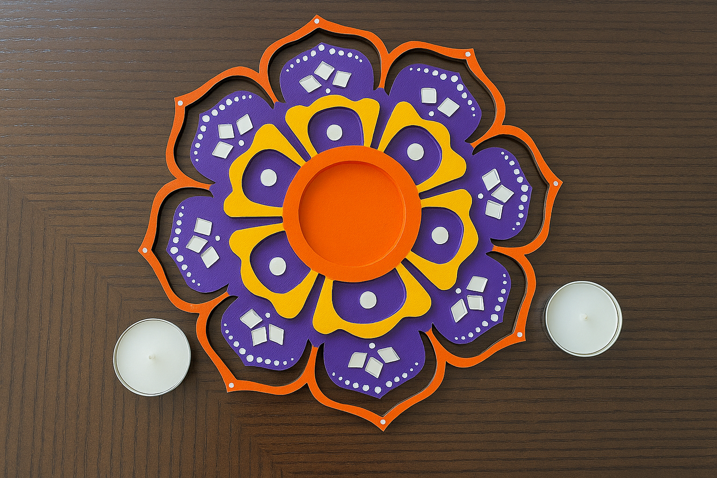 Rangoli Diya - Purple, Orange