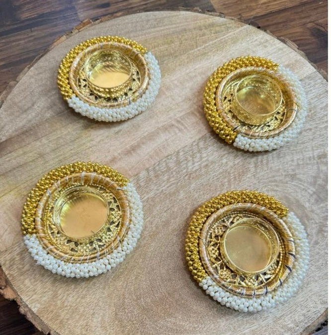 Gold & White Pearl Diya