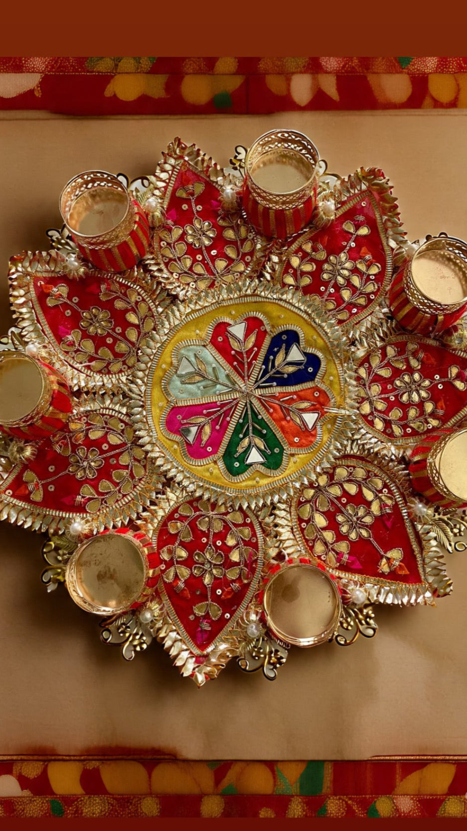 Floor Mat Rangoli with T-light candle holder - Red Color