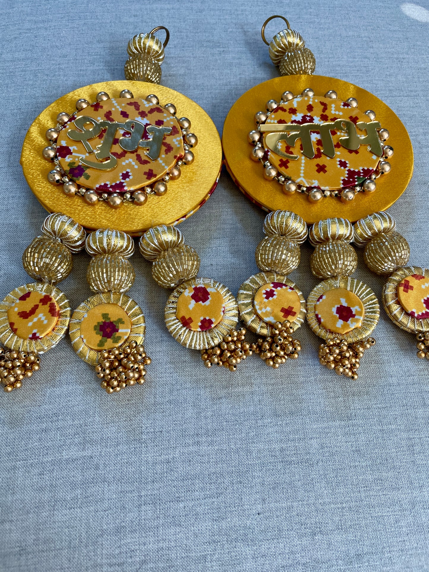 Dual side Wall Hanging with ganpati & Shubh Labh - Yellow Color