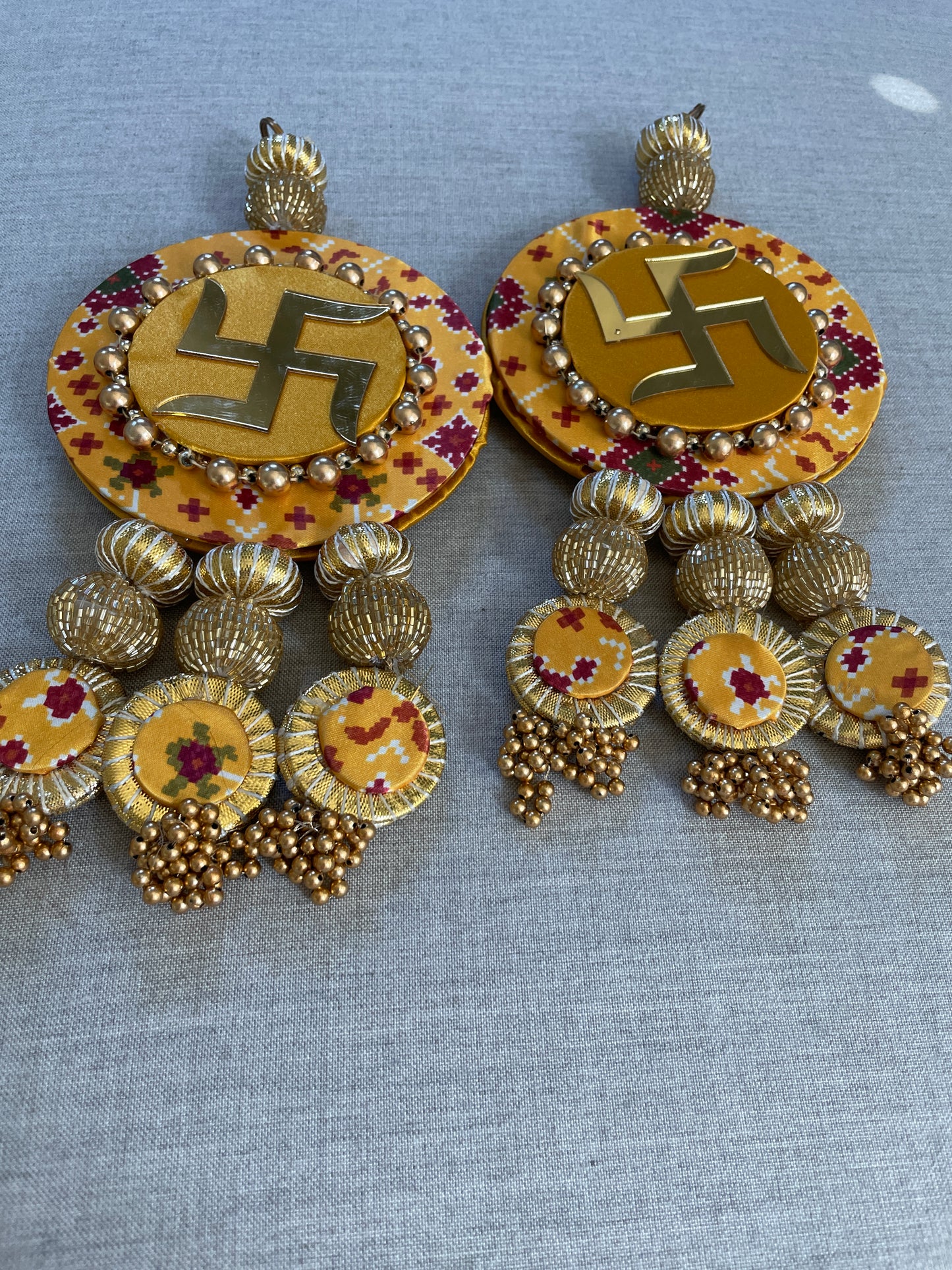 Dual side Wall Hanging with ganpati & Shubh Labh - Yellow Color