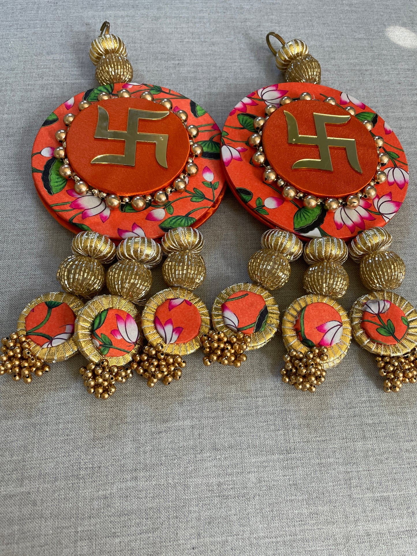 Dual side Wall Hanging with ganpati & Shubh Labh - Orange Color