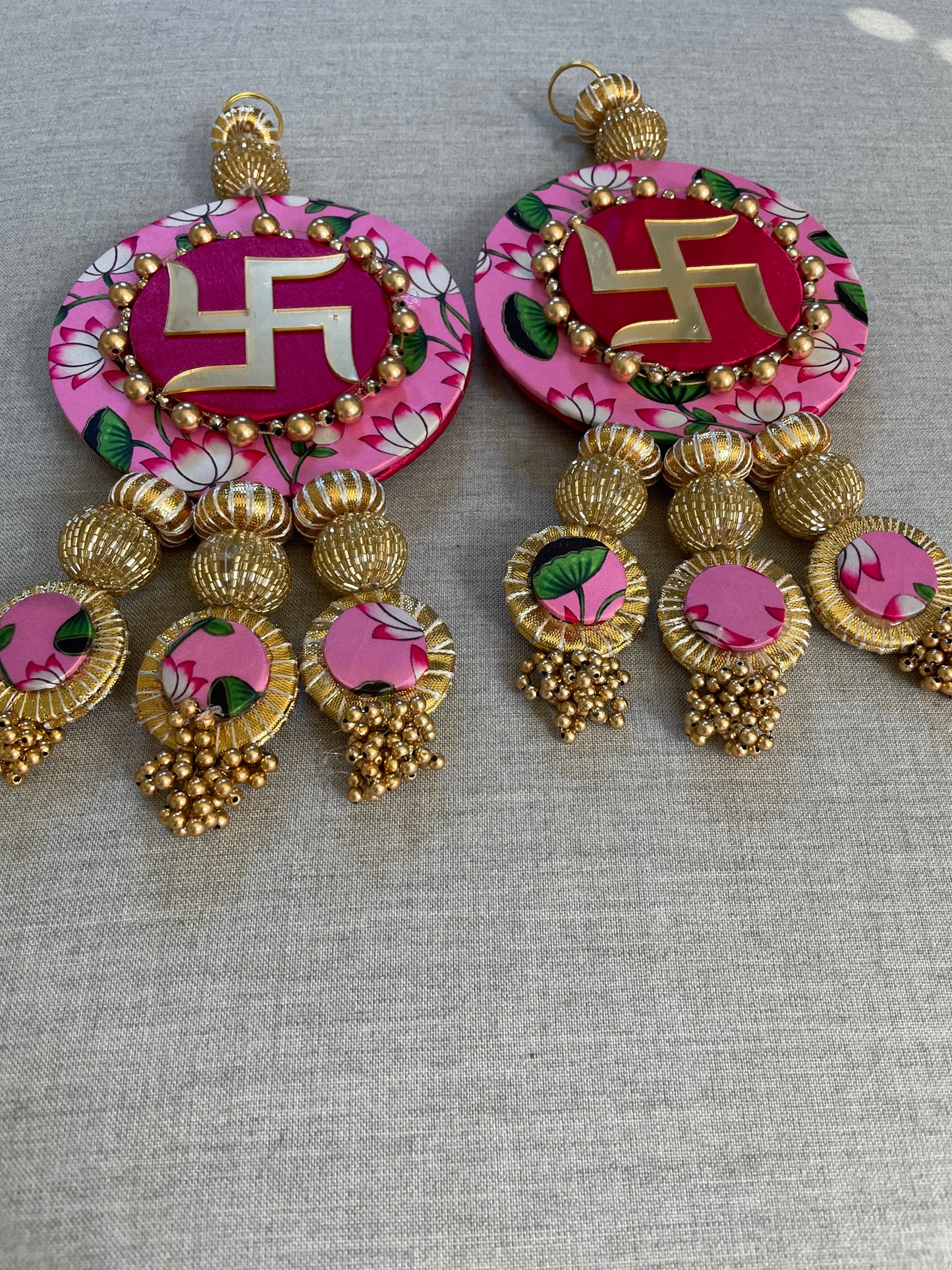 Dual side Wall Hanging with Shubh Labh & Swastik - Pink Color (Pack of 2)