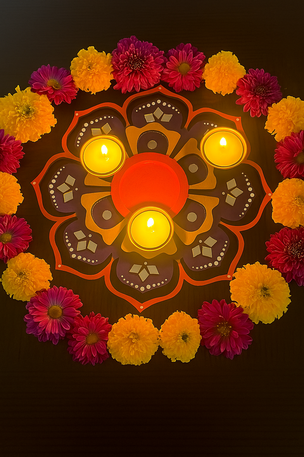 Rangoli Diya - Purple, Orange