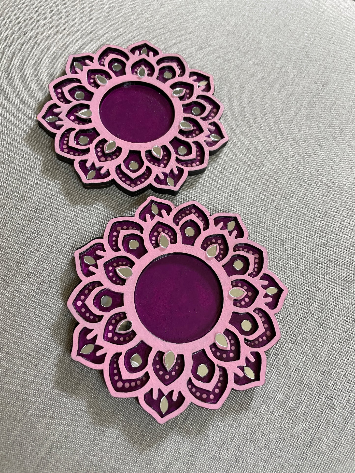 Rangoli Diya - Flower (Shades of Purple) Pack of 2