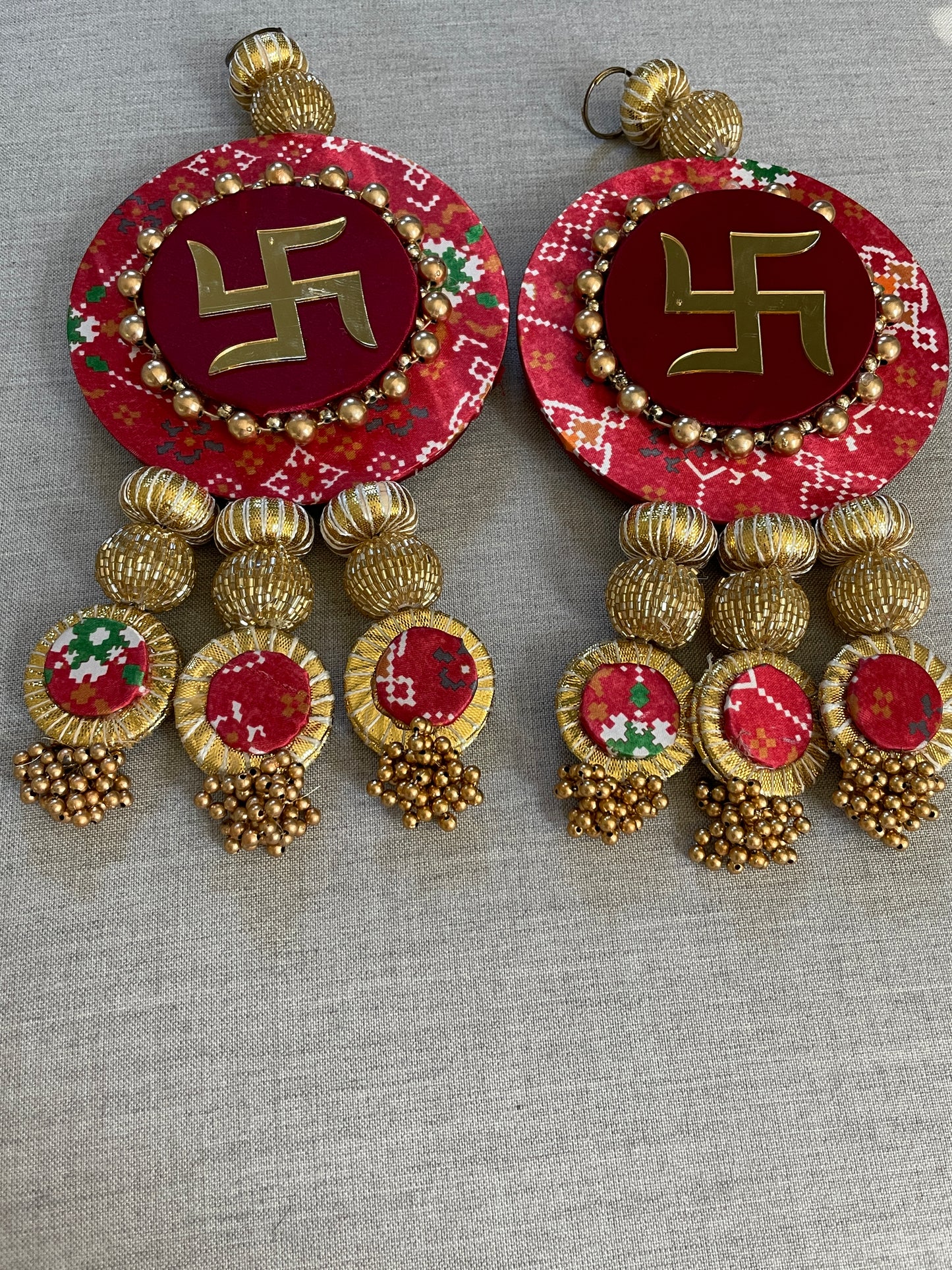 Dual side Wall Hanging with Swastik & Shubh Labh - Red Color