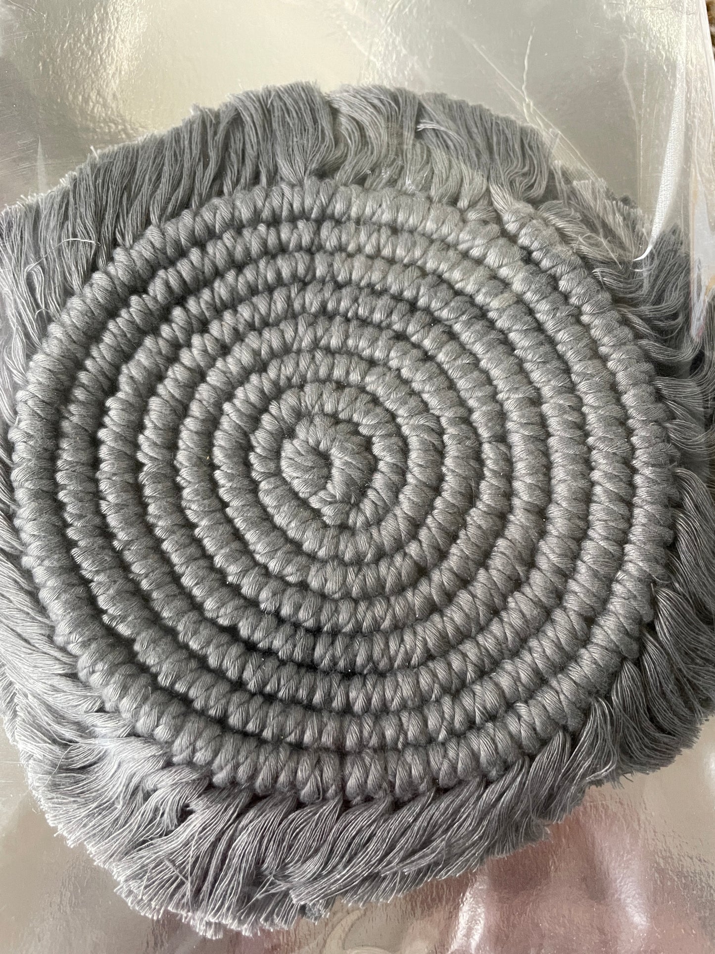 4.5" Macrame Placemats - Grey (Set of 2)