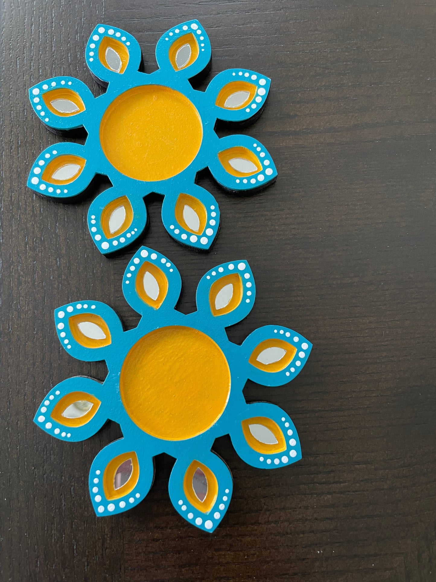 Rangoli Diya - Petal (Blue,Yellow) Pack of 2