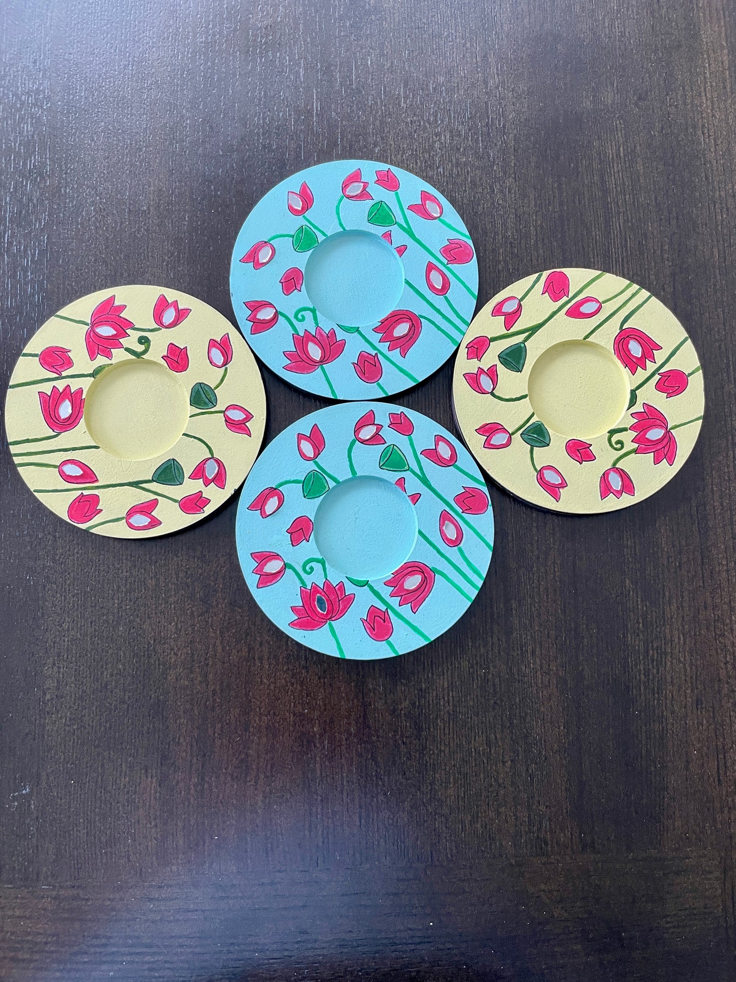Rangoli Diya - Pichwai Lotus (Blue,Pink)