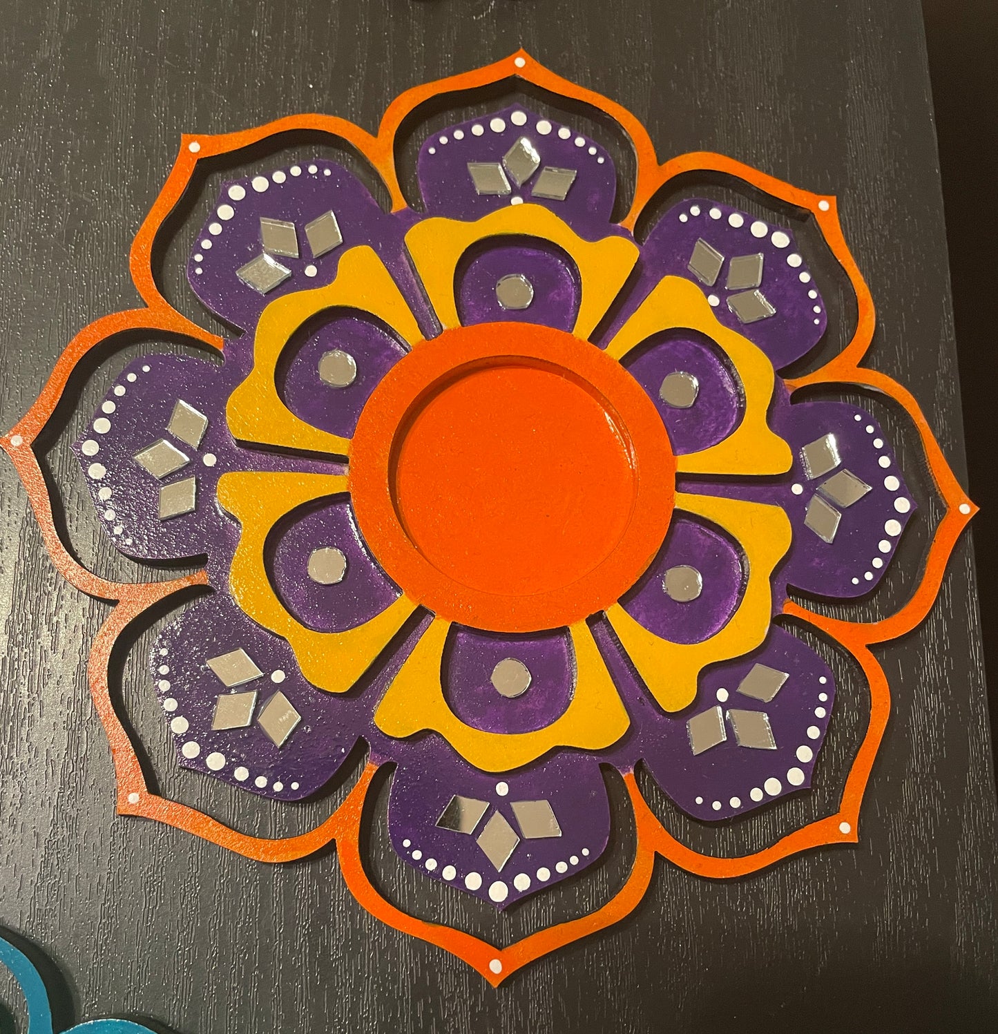 Rangoli Diya - Purple, Orange