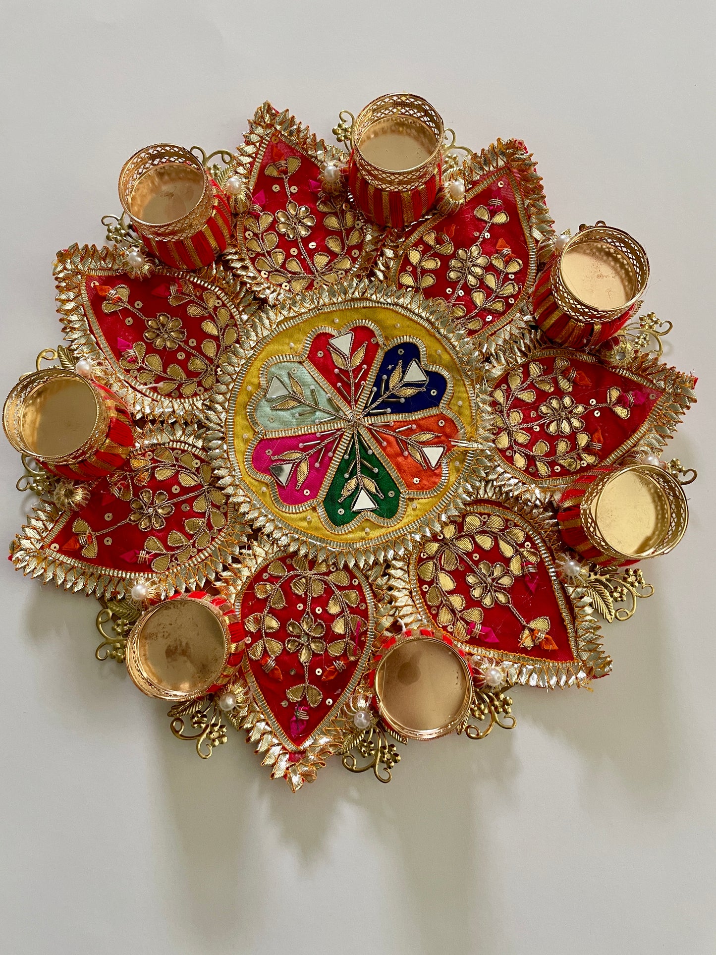 Floor Mat Rangoli with T-light candle holder - Red Color