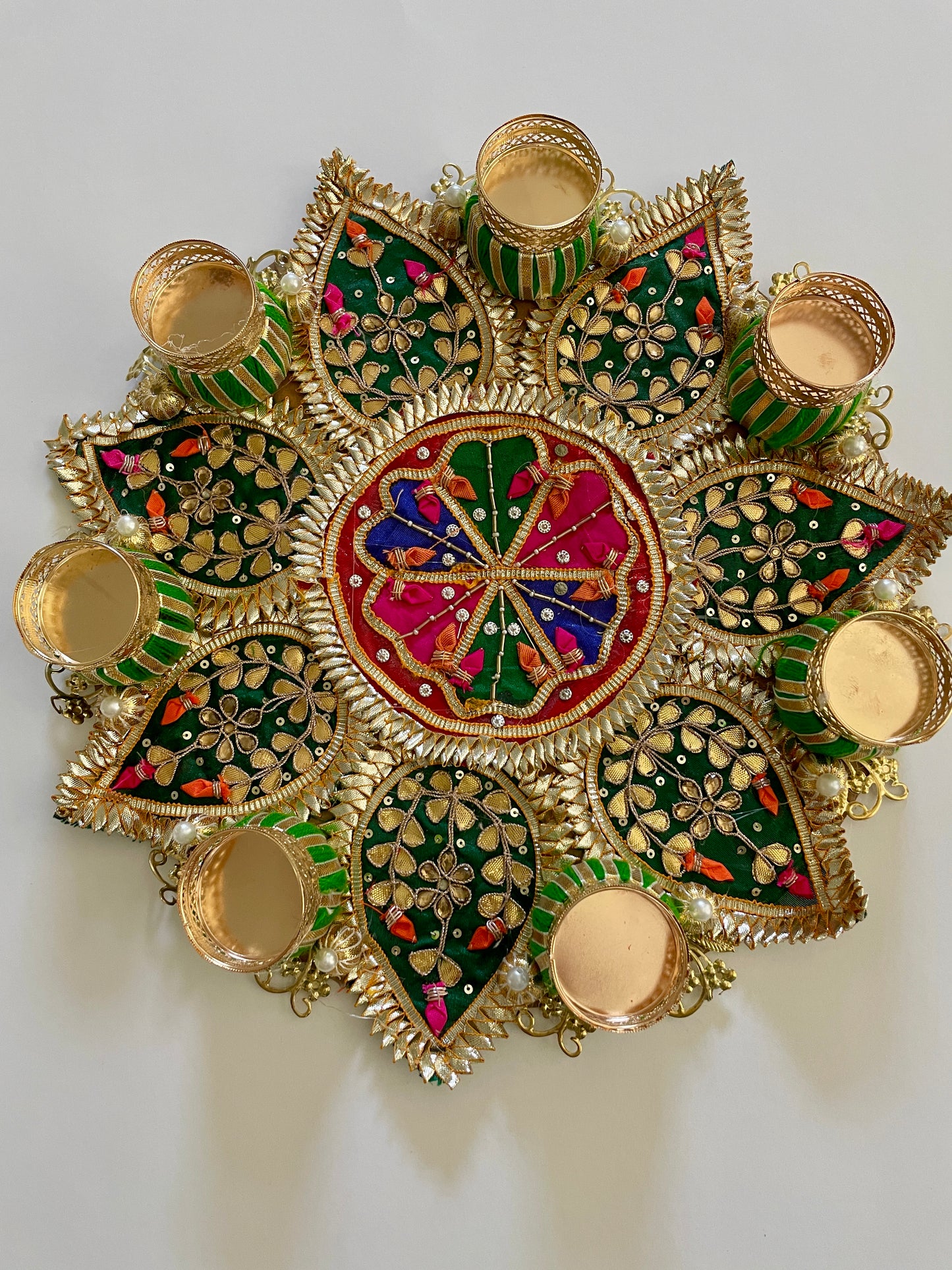 Floor Mat Rangoli with T-light candle holder - Green Color