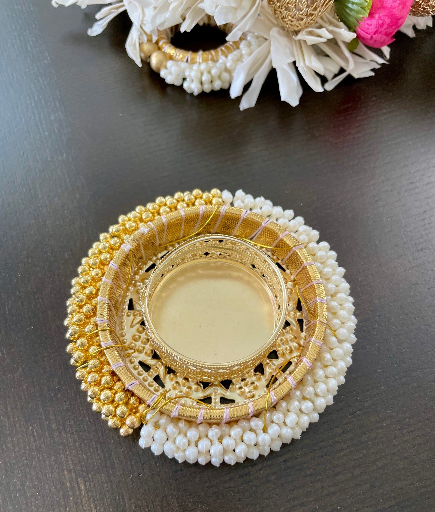 Gold & White Pearl Diya