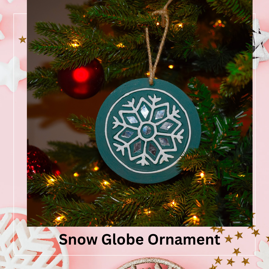 snowflake shape green and white Christmas ornament
