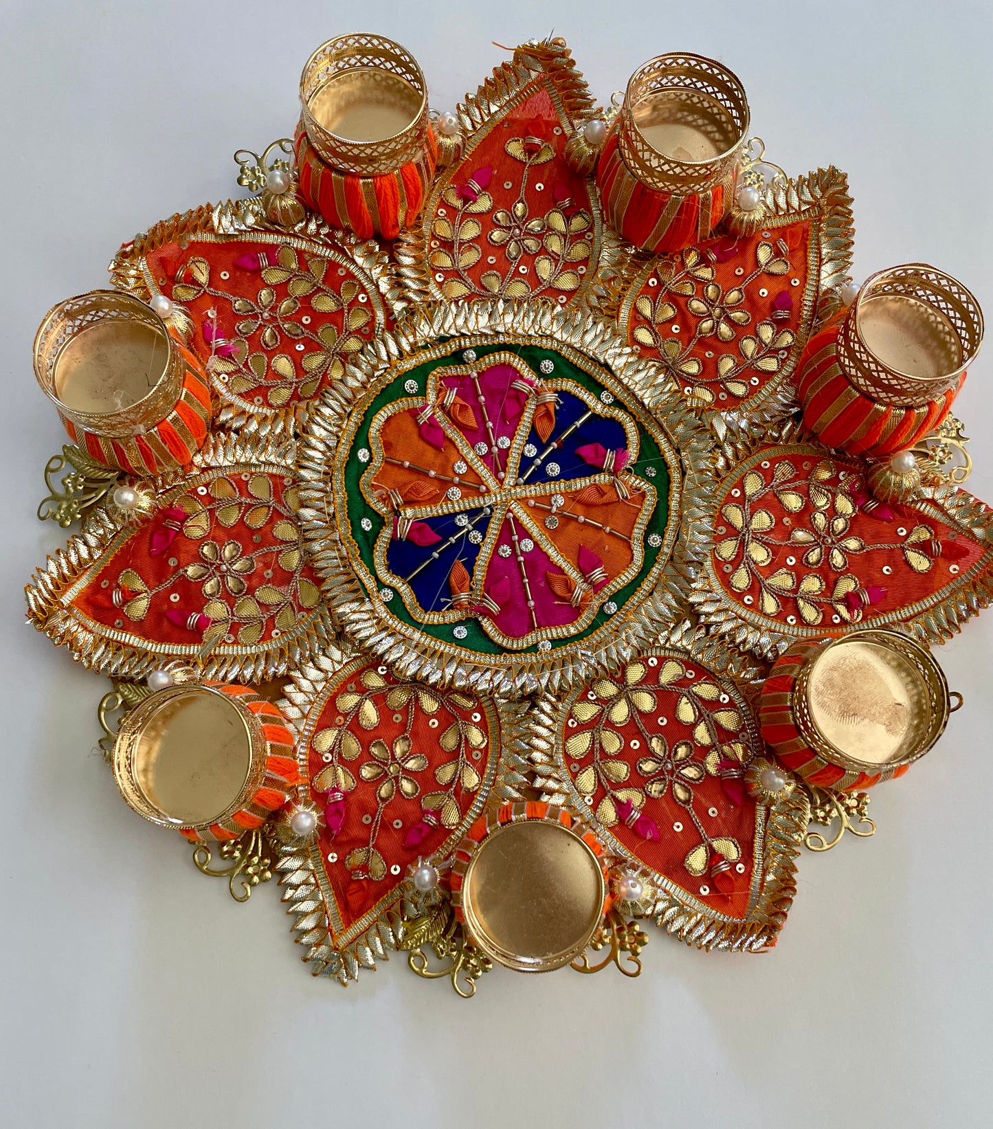 Floor Mat Rangoli with T-light candle holder - Orange Color
