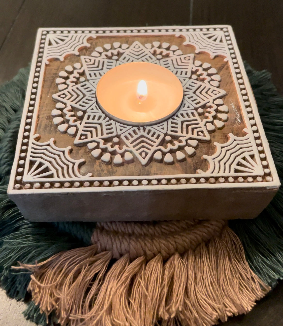 Block print candle holder, Boho style decorative candle holder, T-light candle holder