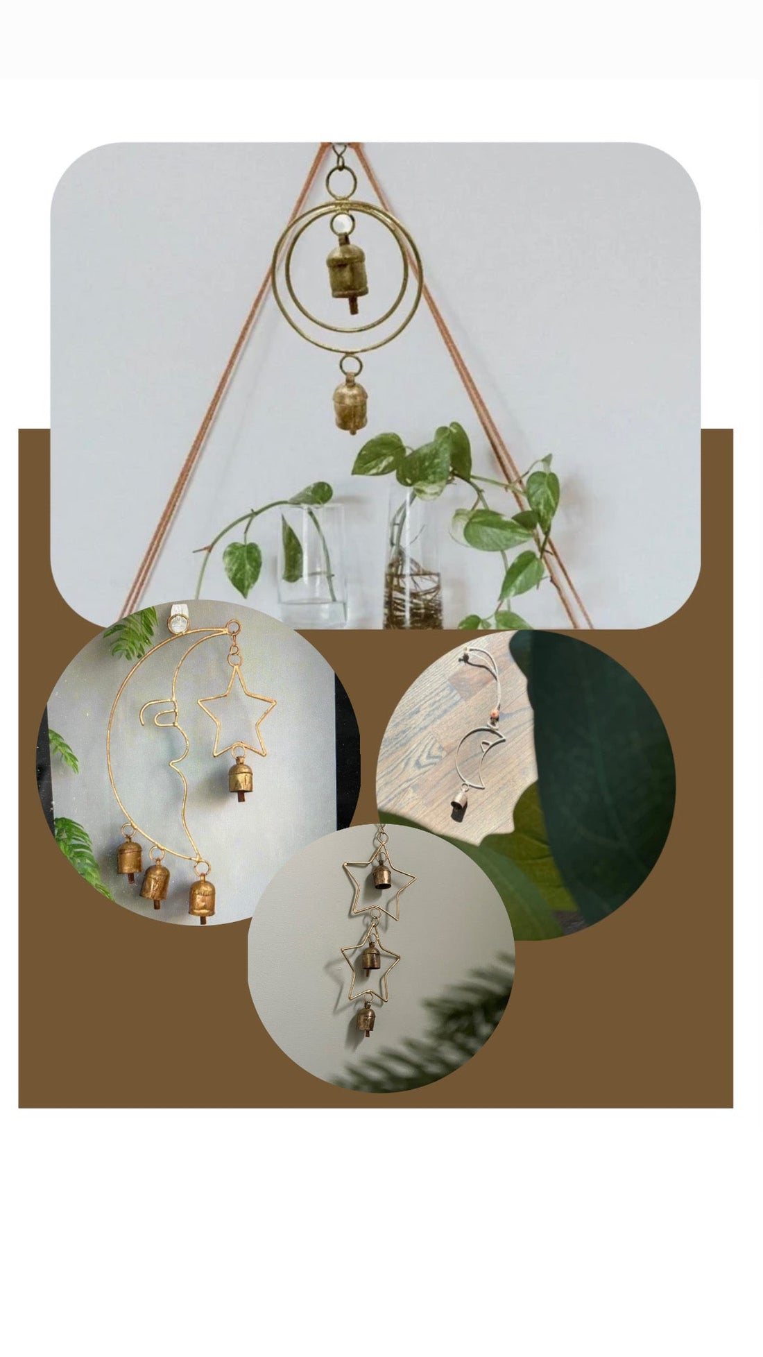copper bells, spring patio decor, soothing sound bells, meditation room decor, handmade copper bells