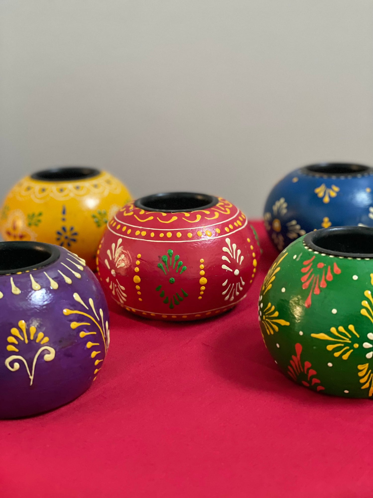 Diwali Diya in Hindi shape with multiple colors and handprinted in different patterns