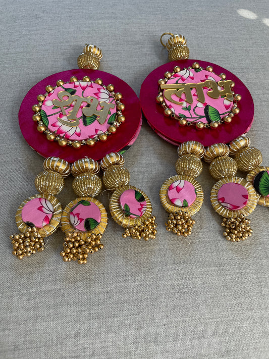 Dual side  Wall Hanging with Shubh Labh & Swastik - Pink Color (Pack of 2)