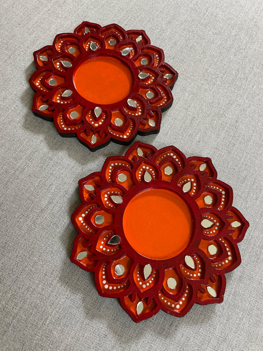 Rangoli Diya - Flower (Red,orange) Pack of 2