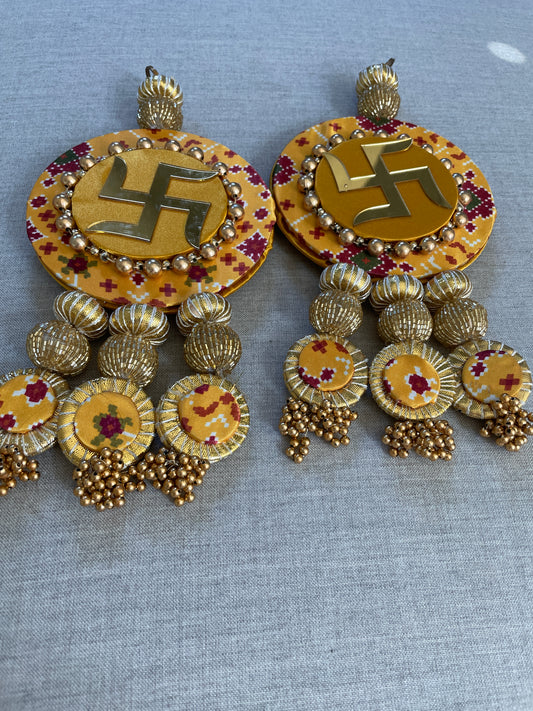 Dual side  Wall Hanging with ganpati & Shubh Labh - Yellow Color