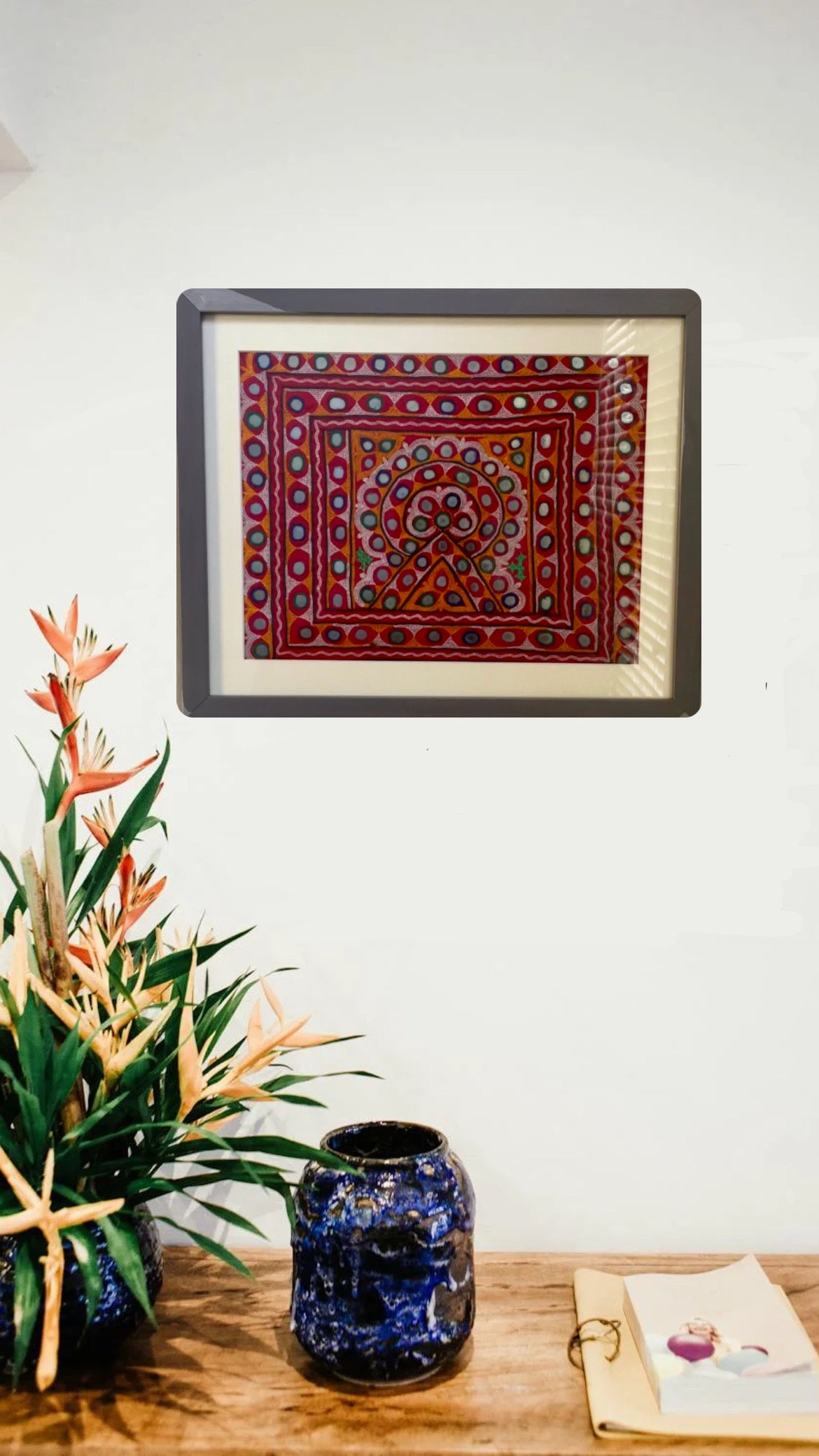 DECORATIVE WALL FRAME WITH MULTI COLOR THREAD WORK IN A WOODEN FRAME
