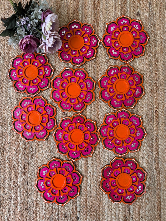 Rangoli Diya - Pink, Orange