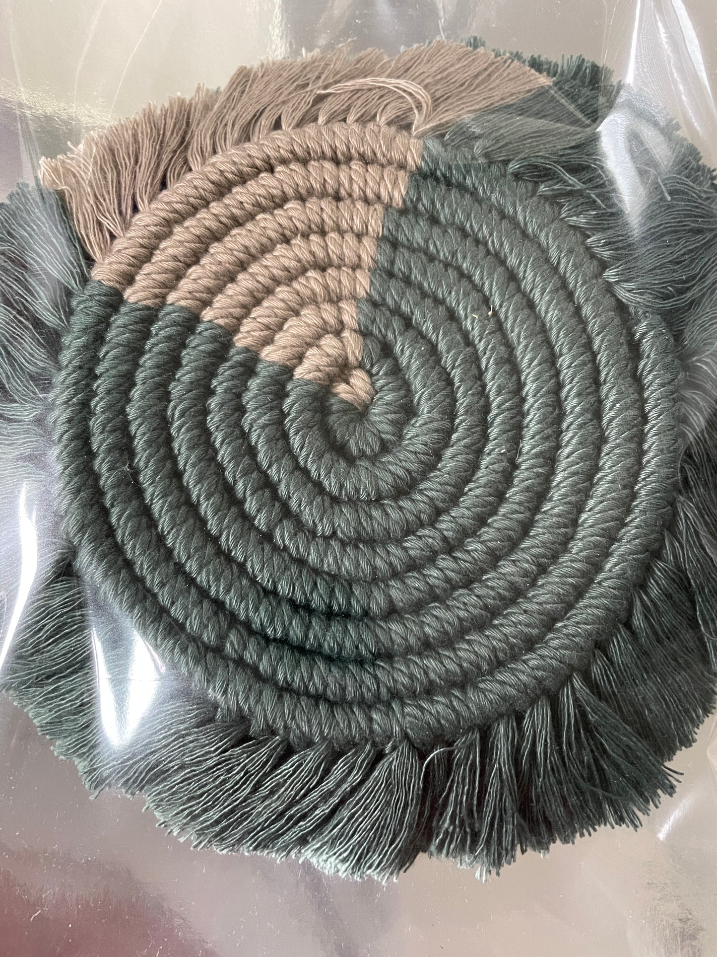 Macrame Placemat - Dark Green, Beige (Set of 2)