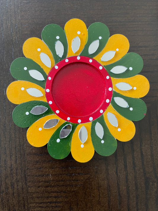 Rangoli Diya - Flower (Yellow,Green)
