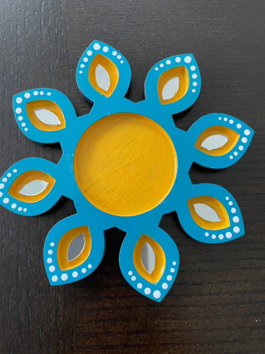 Rangoli Diya - Petal (Blue,Yellow) Pack of 2