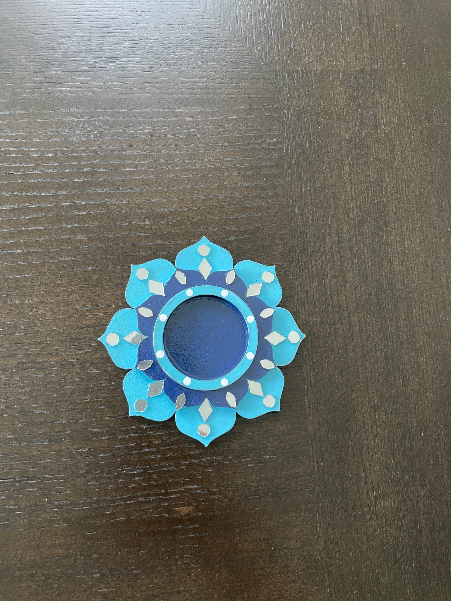 Rangoli Diya - Double flower (blue shade)