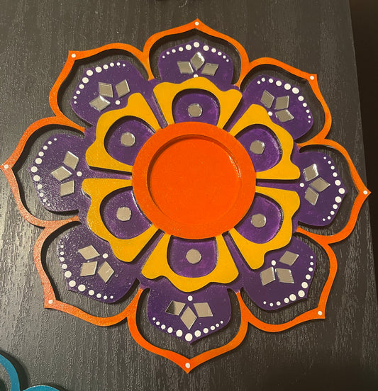 Rangoli Diya - Purple, Orange
