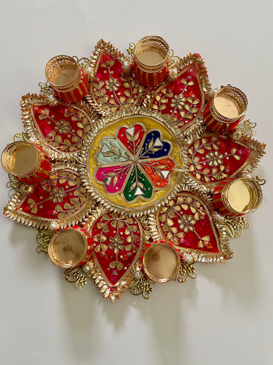 Floor Mat  Rangoli with T-light candle holder - Red Color