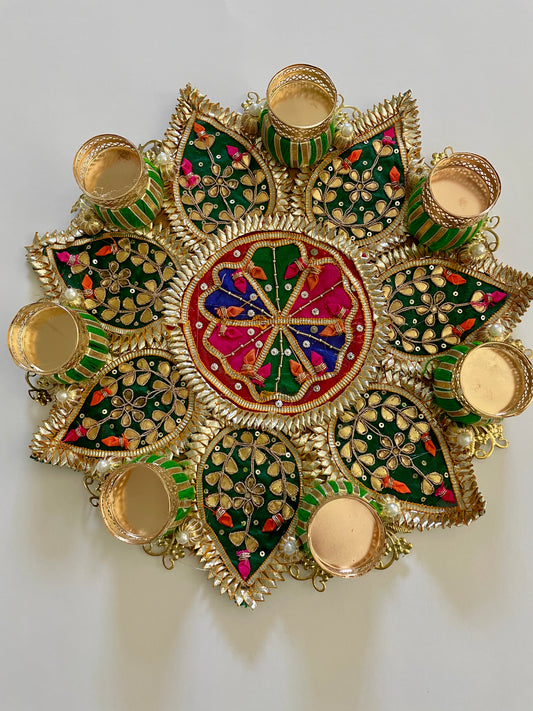 Floor Mat  Rangoli with T-light candle holder - Green Color