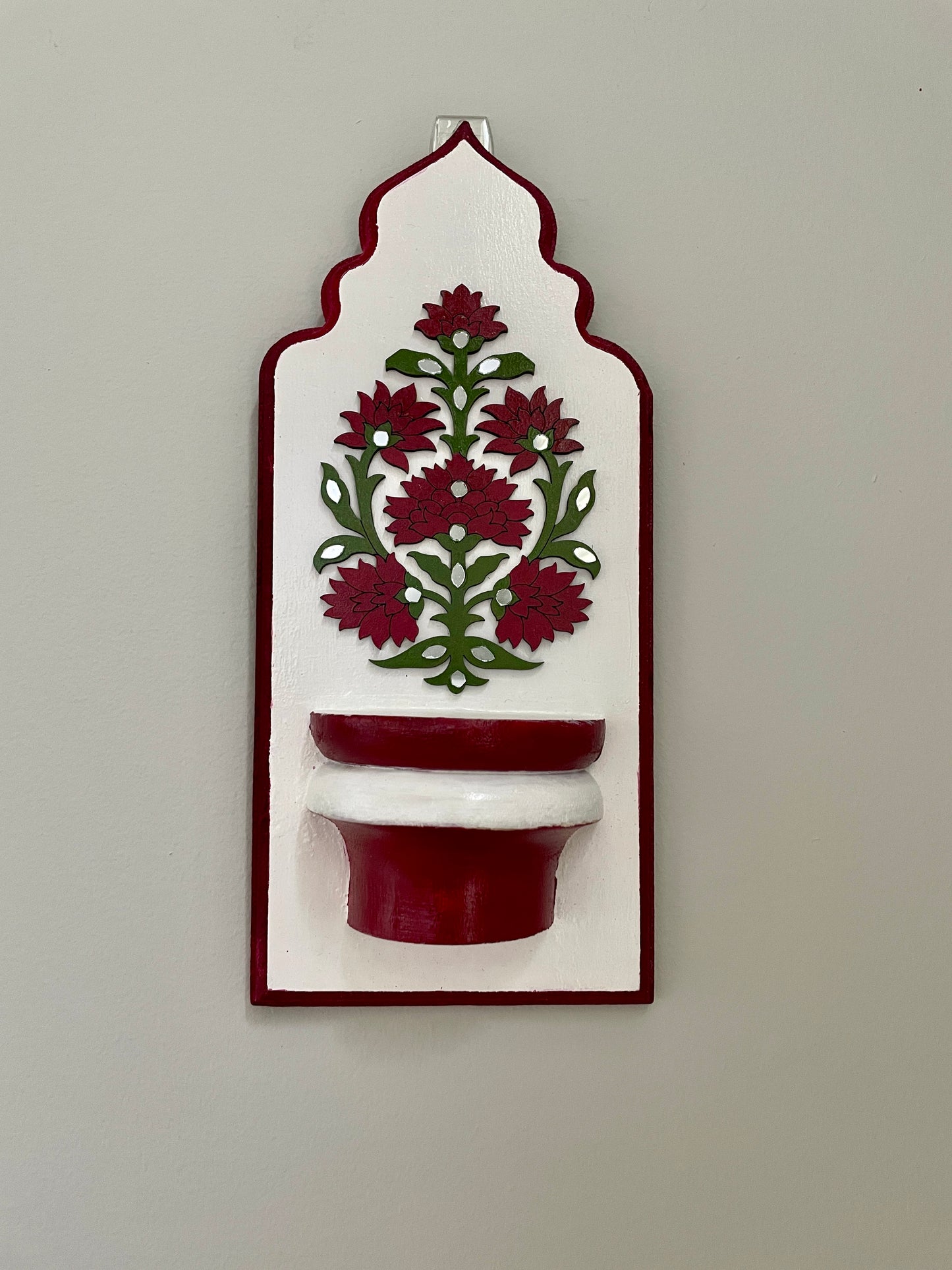 Phool Mahal Wall Art Jharokha (White, Red )