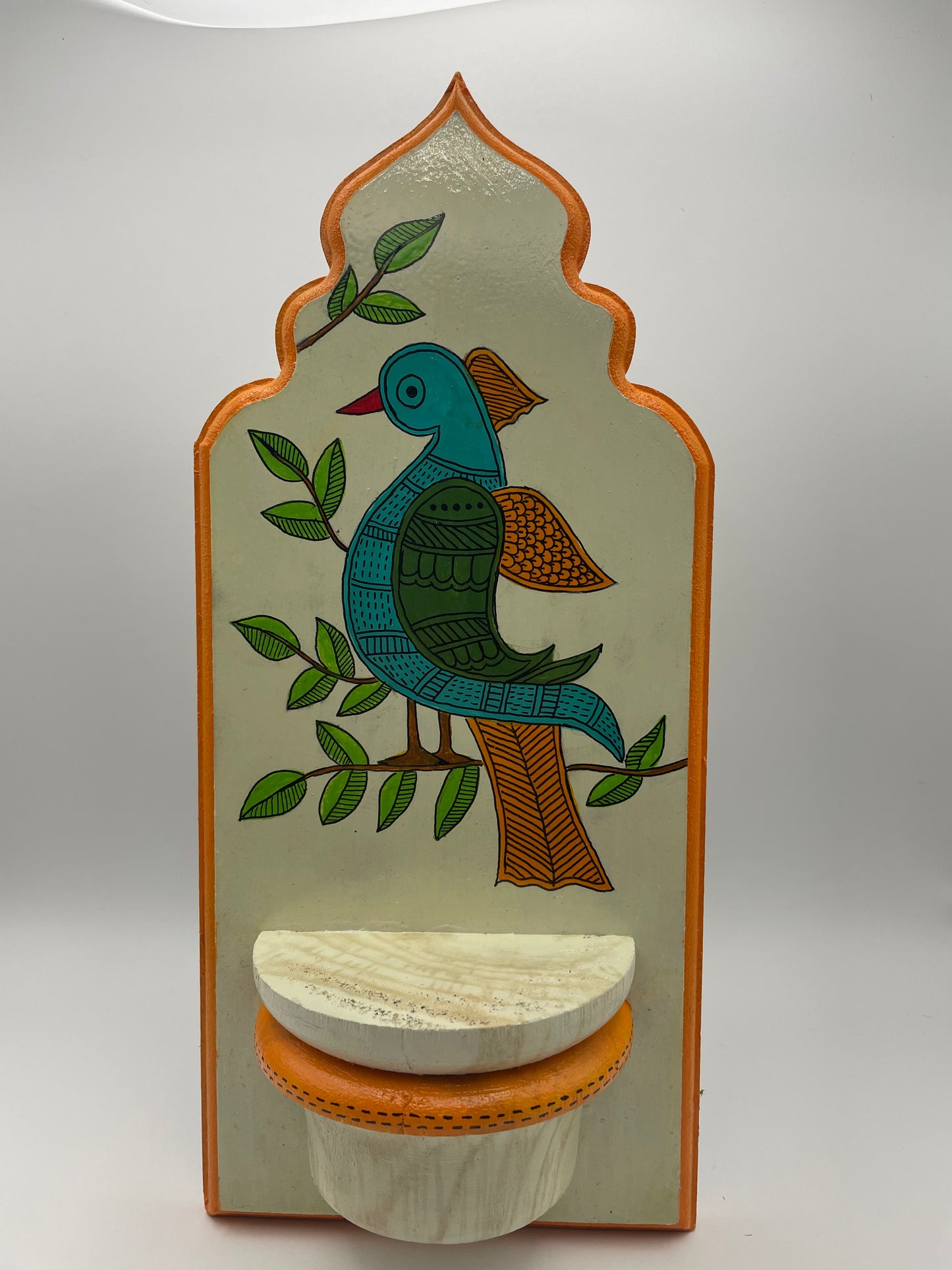 Handpainted art with motifs of birds and tree, wall decor