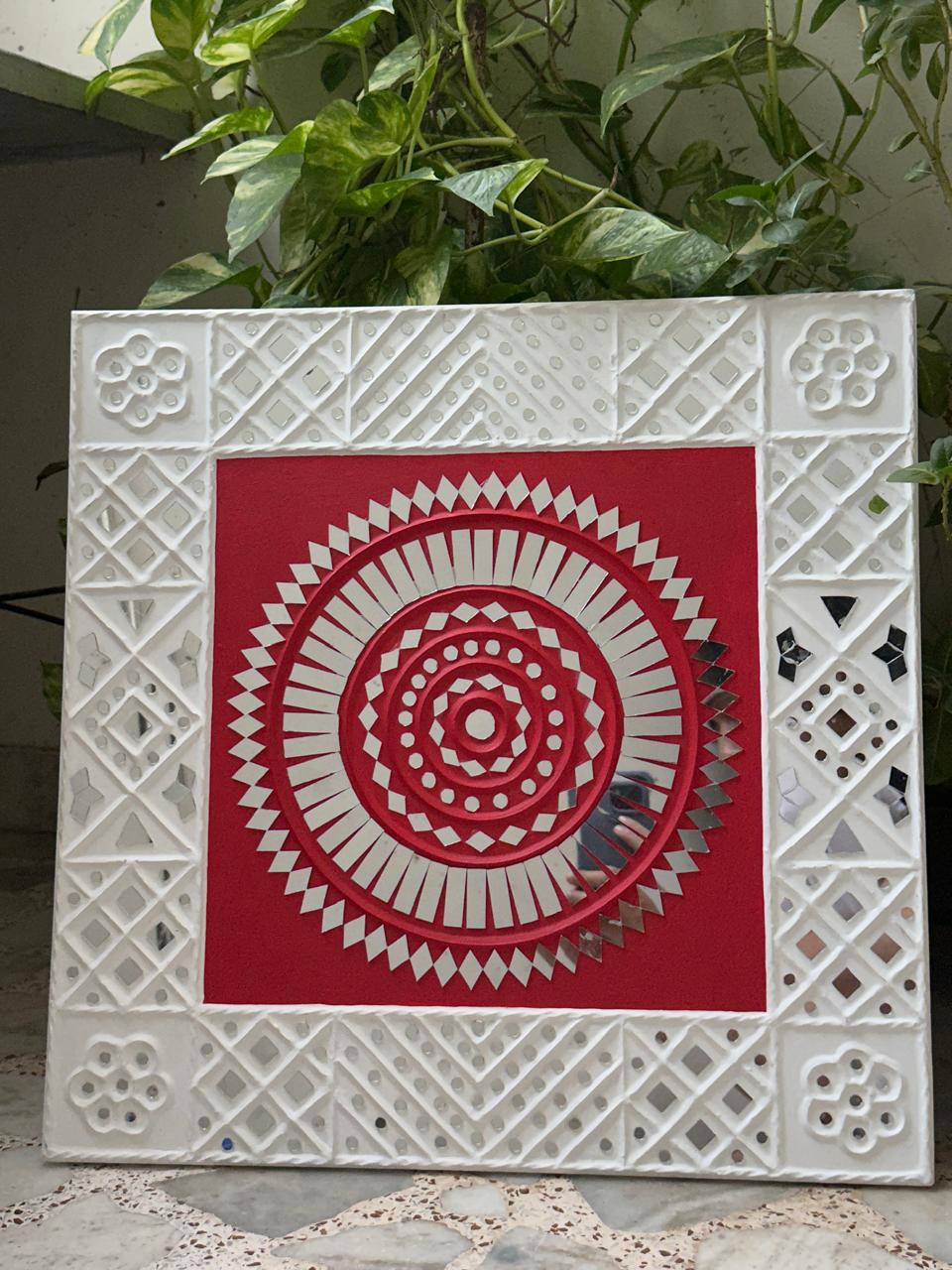 indian wall decor, wall art, home decor, Mirror wall art Lippan art, mud art, traditional