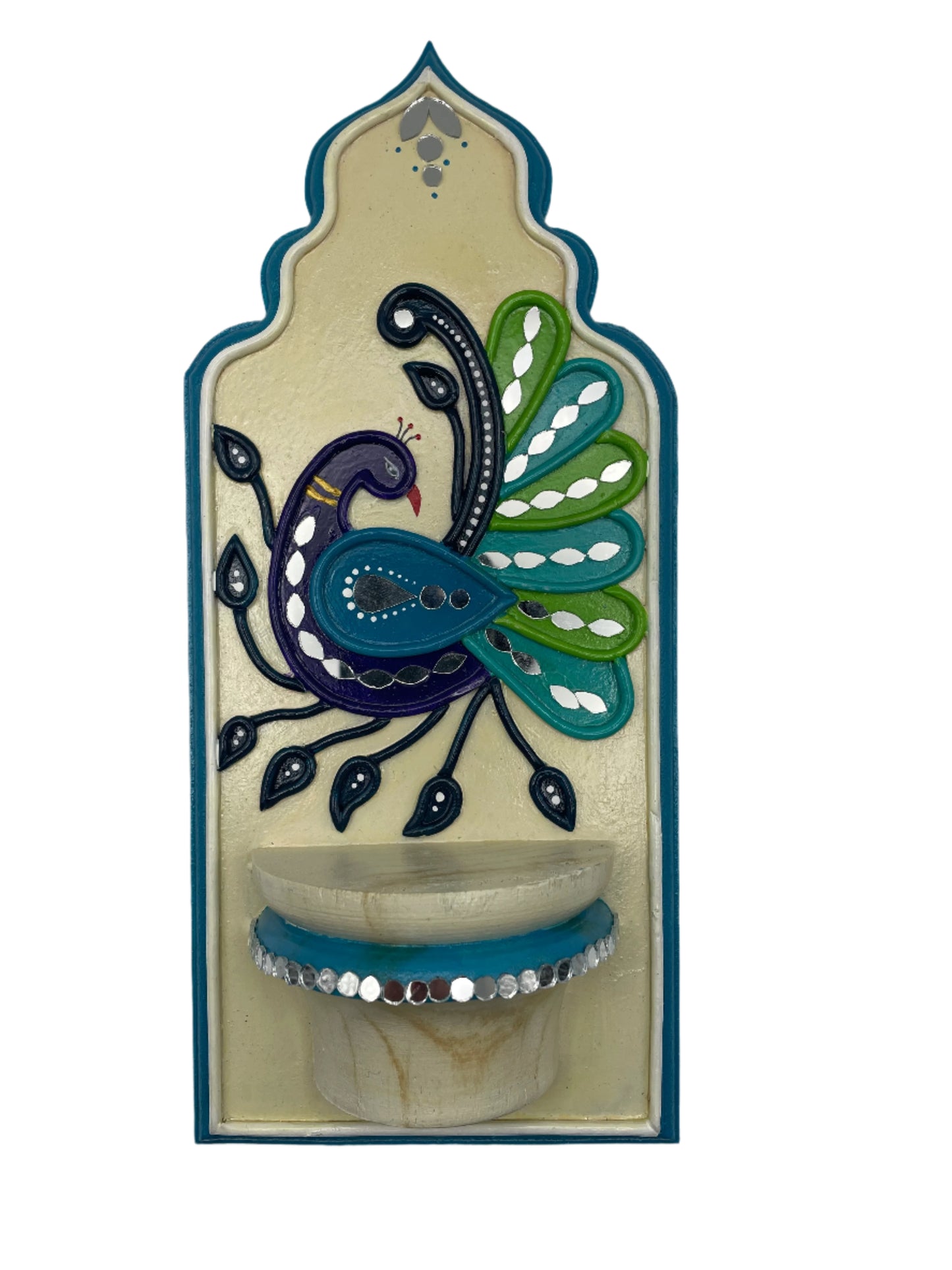 Peacock Feather wall frame, wall decor, candle holder, plant holder