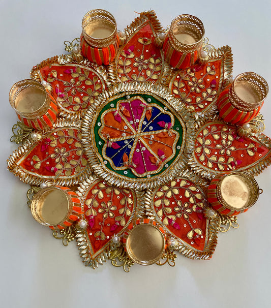 Floor Mat  Rangoli with T-light candle holder - Orange Color