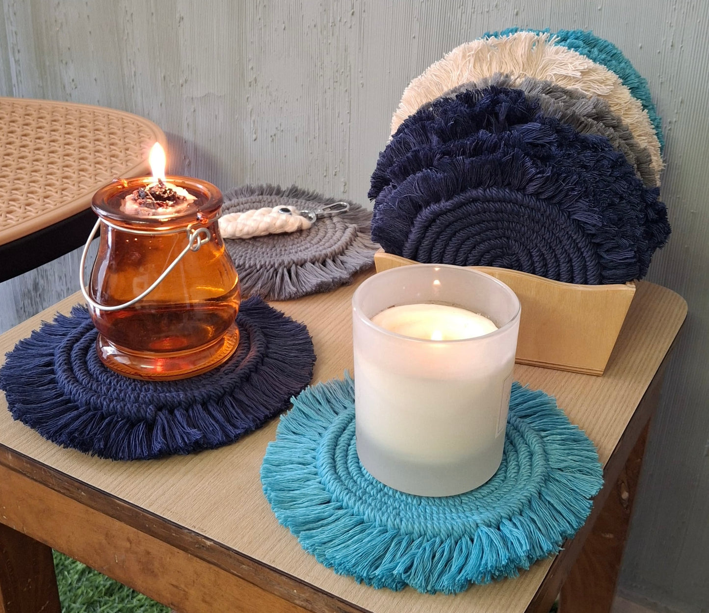 4.5" Macrame Placemats - Navy Blue